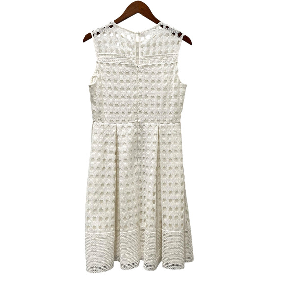 Calvin Klein Womens White Eyelet Lace Fit and Flare Dress Sleeveless Size Medium - Picture 6 of 10
